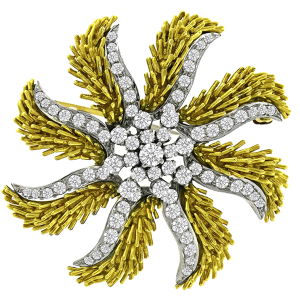 3.20ct Diamond Gold Platinum Star Burst Pin