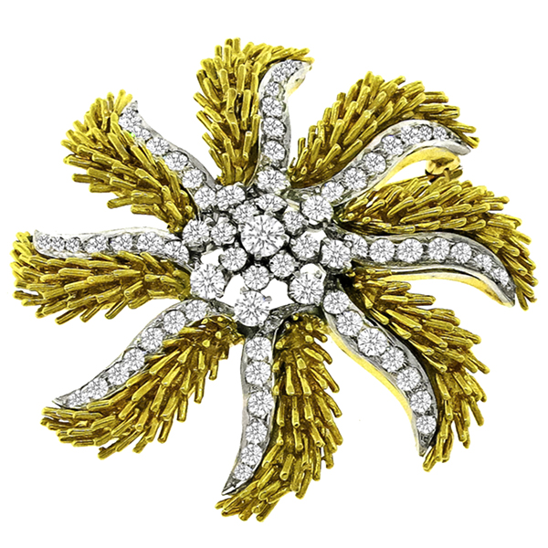 3.20ct Diamond Gold Platinum Star Burst Pin