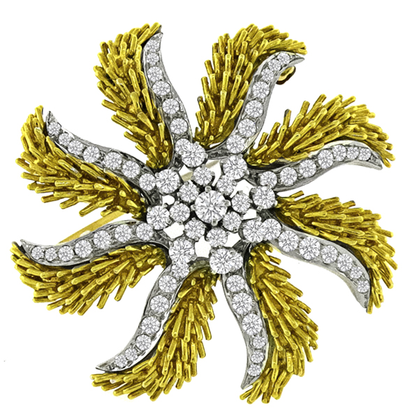 3.20ct Diamond Gold Platinum Star Burst Pin