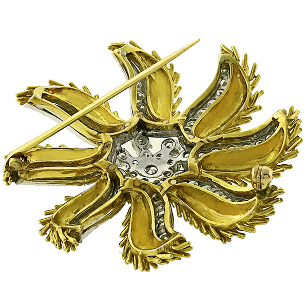 3.20ct Diamond Gold Platinum Star Burst Pin