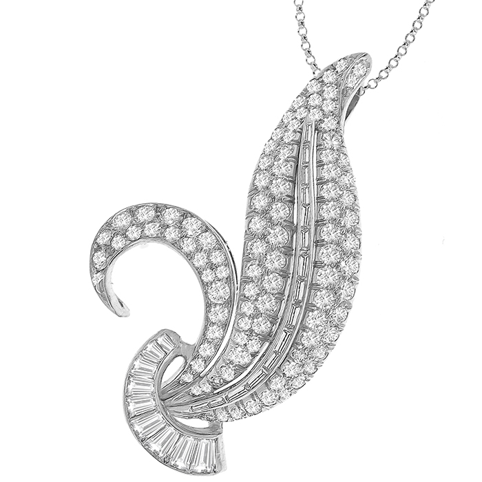 Estate 1950s 3.50ct Diamond Platinum Leaf Pendant