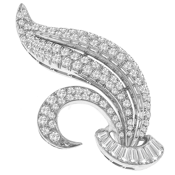 Estate 1950s 3.50ct Diamond Platinum Leaf Pendant