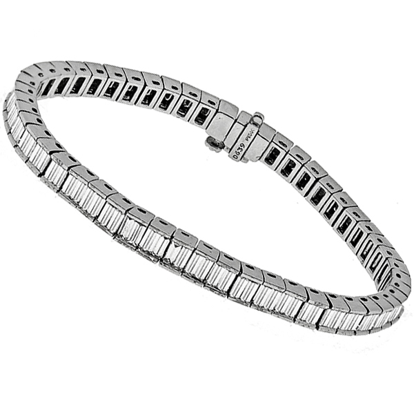 Estate 1950s 6.39ct Straight Baguette Brilliant Diamond Platinum Bracelet