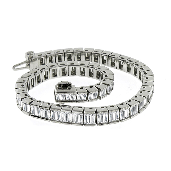 Estate 1950s 6.39ct Straight Baguette Brilliant Diamond Platinum Bracelet