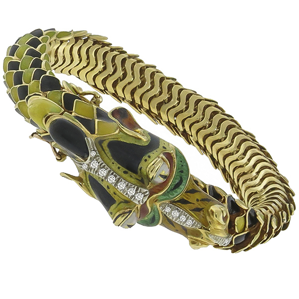 Diamond Enamel Gold Dragon Bracelet 