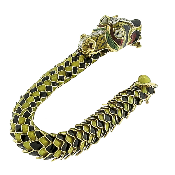 Diamond Enamel Gold Dragon Bracelet 