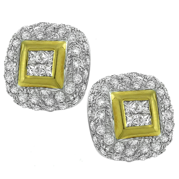 2.00ct Diamond Gold Shield Earrings 1