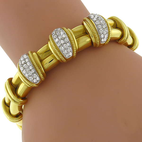 18k yellow and white gold bangle bracelet  and ring set 1