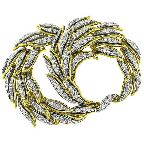 Diamond Gold Swirling Foliage Pin 