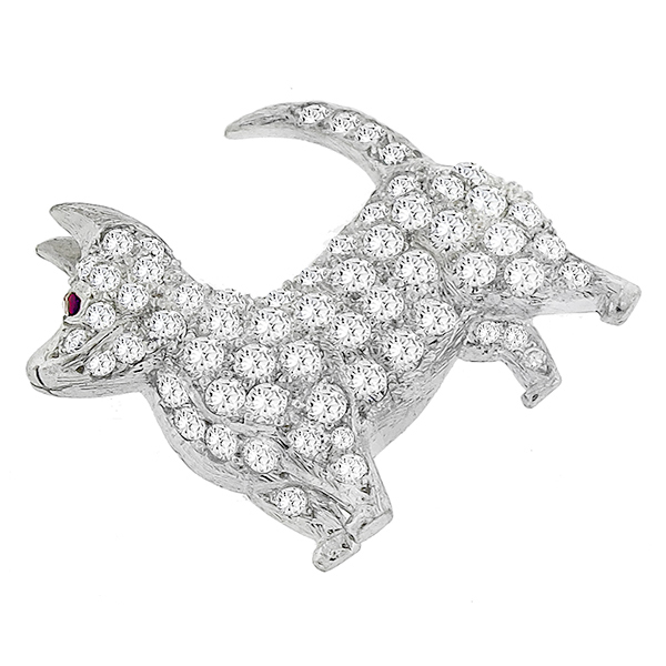 Diamond Ruby Platinum Dog Pin  