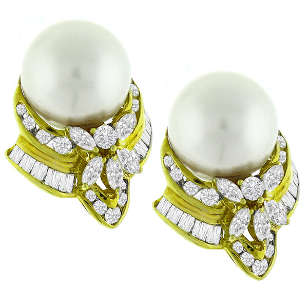 Diamond South Sea Pearl Pearl Gold Earrings 