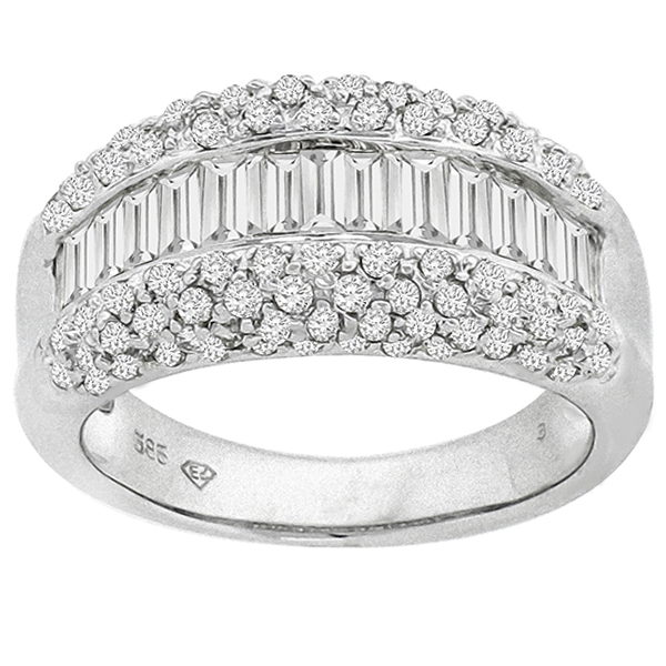 Estate 2.00cttw Round and Baguette Cut Diamond 14k White Gold Wedding Band