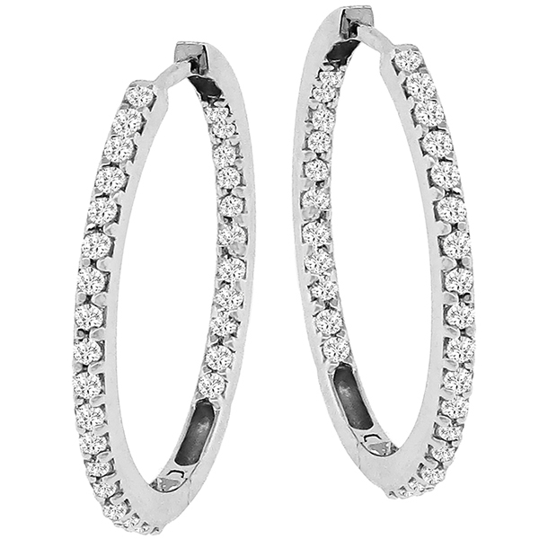 Estate  2.35ct Round Cut Inside Out Diamond 14k White Gold Hoops  Earrings
