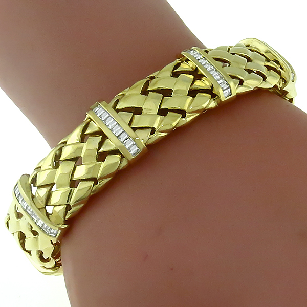 Estate 2.50ct Baguette Cut Diamond 18k Yellow Gold Bracelet