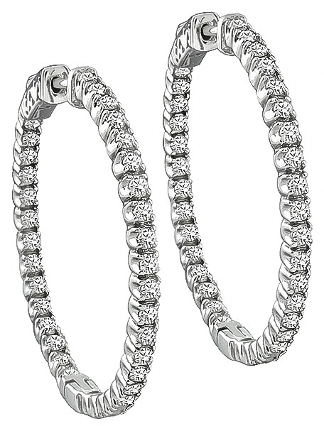 Estate 2.50ct Diamond Hoops Earrings Photo 1