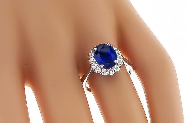Estate 2.50ct Sapphire 0.50ct Diamond Engagement Ring