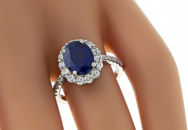 Estate 2.54ct Sapphire 0.50ct Diamond Engagement Ring