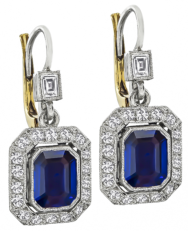 Estate 2.70ct Sapphire 0.50ct Diamond Earrings