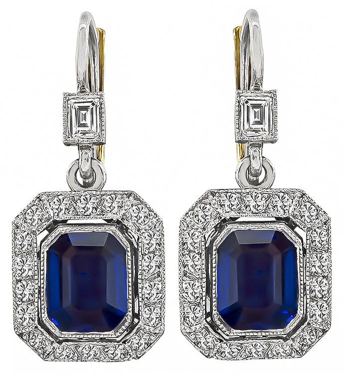 Estate 2.70ct Sapphire 0.50ct Diamond Earrings