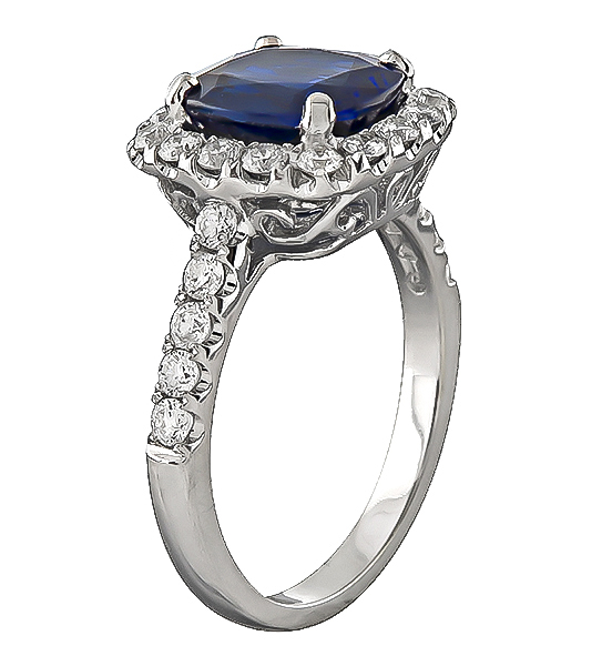 Estate 2.79ct Sapphire 0.75ct Diamond Engagement Ring