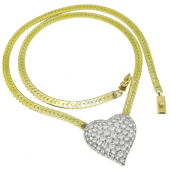 Estate 3.00ct Diamond Heart Pendant Necklace
