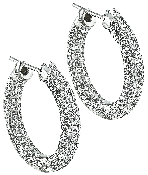 Estate 3.00ct Diamond Hoop Earrings Photo 1