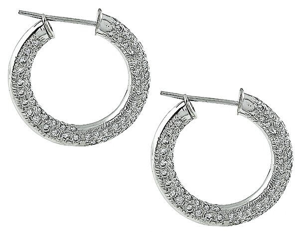 Estate 3.00ct Diamond Hoop Earrings Photo 1