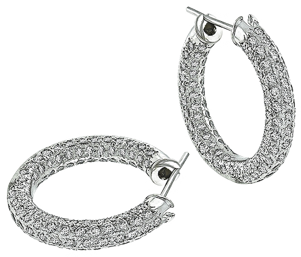 Estate 3.00ct Diamond Hoop Earrings Photo 1