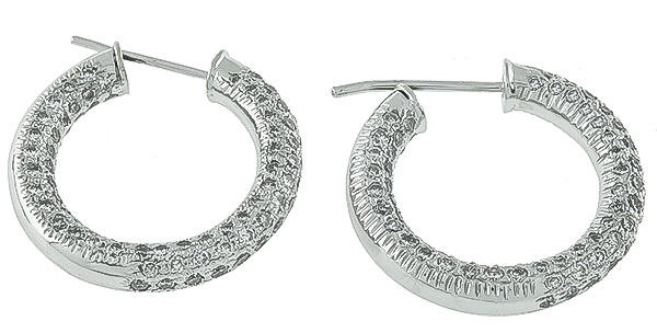 Estate 3.00ct Diamond Hoop Earrings Photo 1