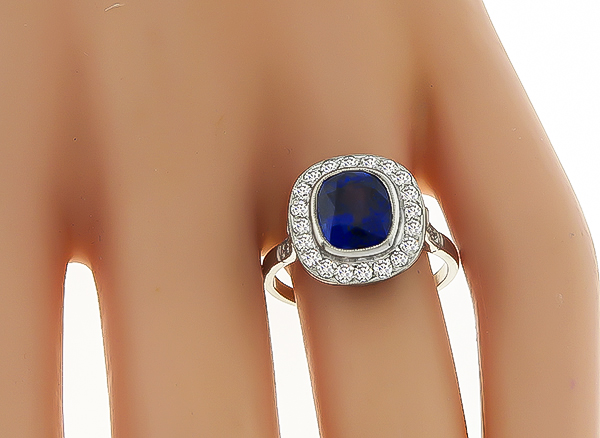 Estate 3.02ct Sapphire 1.00ct Diamond Engagement Ring