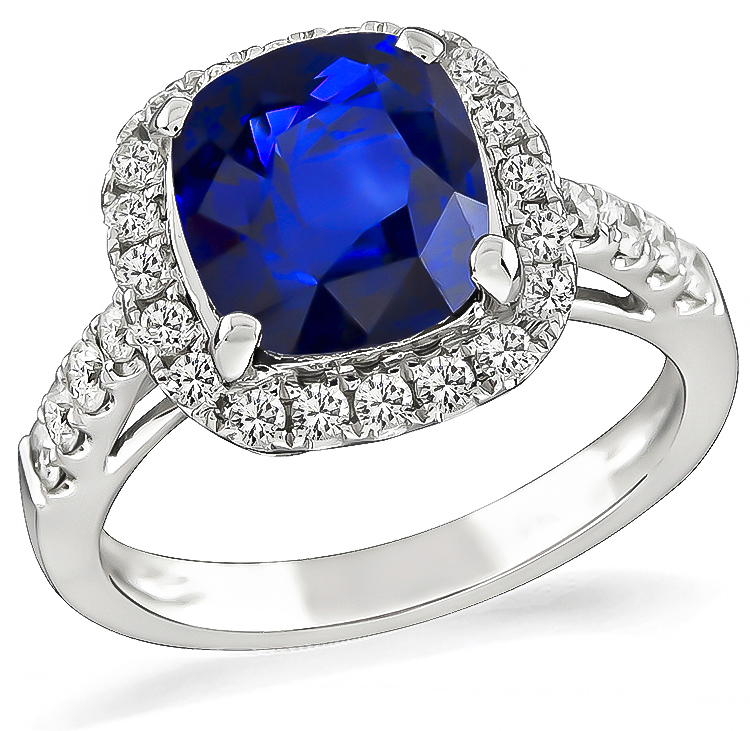 Estate 3.06ct Sapphire 0.50ct Diamond Engagement Ring