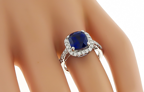 Estate 3.06ct Sapphire 0.50ct Diamond Engagement Ring