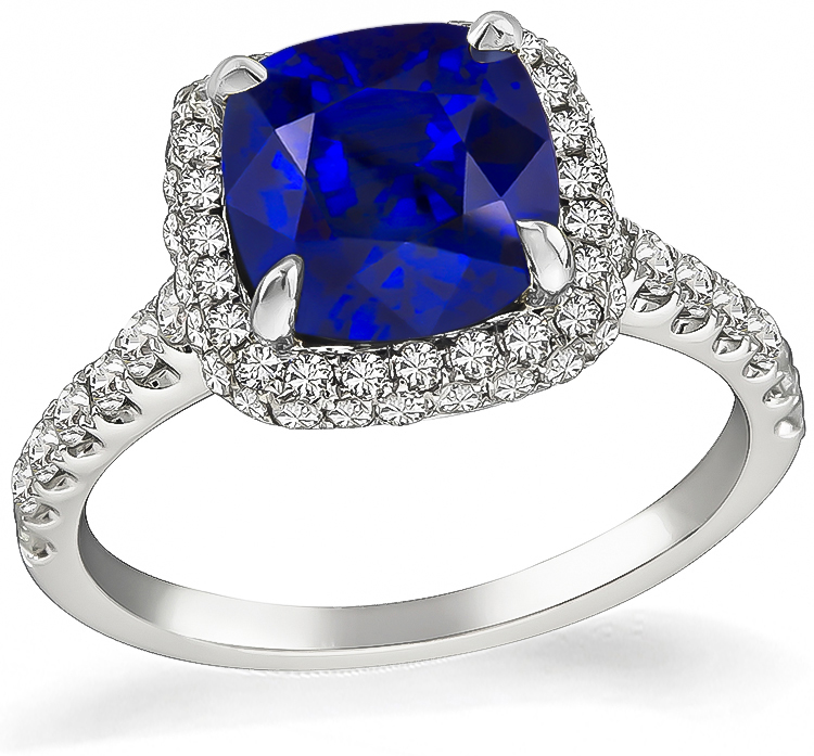 Estate 3.11ct Sapphire 0.50ct Diamond Engagement Ring