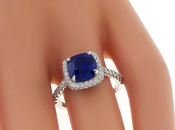 Estate 3.11ct Sapphire 0.50ct Diamond Engagement Ring