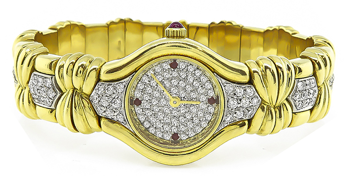 Estate 3.25ct Diamond Gold Bangle Watch