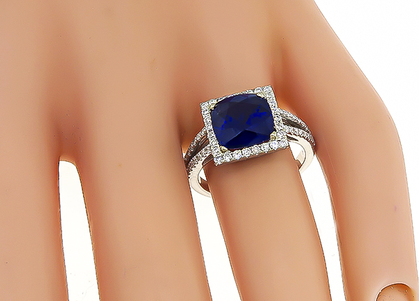 Estate 3.25ct Sapphire 1.00ct Sapphire Engagement Ring