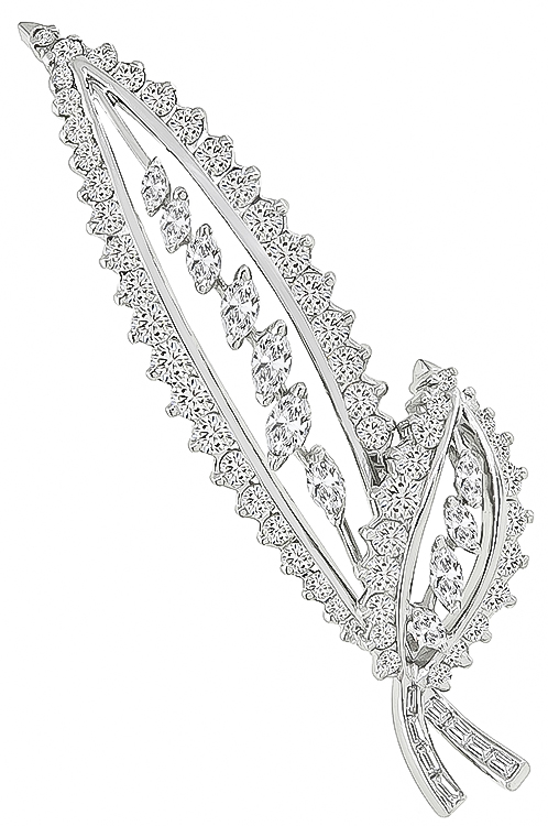 Estate 3.50ct Diamond Leaf Pin