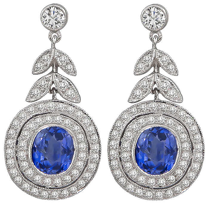 Estate 3.50ct Sapphire 1.18ct Diamond Earrings