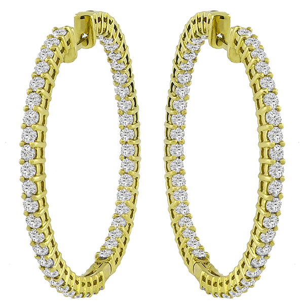 Estate  3.60ct Round Cut Inside Out Diamond 18k Yellow Gold Hoops  Earrings