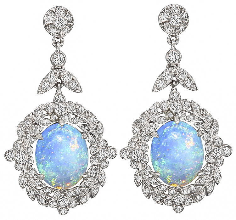 Estate 3.80ct Opal 0.90ct Diamond Earrings