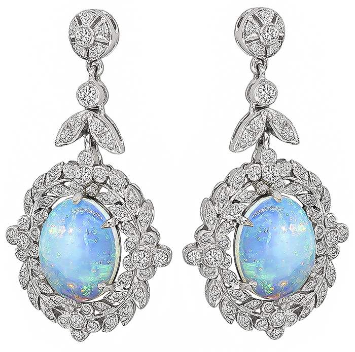 Estate 3.80ct Opal 0.90ct Diamond Earrings