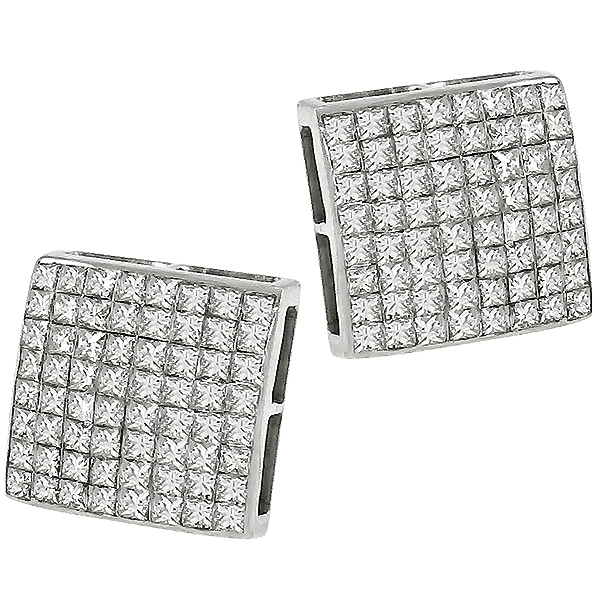 3.85ct Diamond Gold Square Stud Earrings 