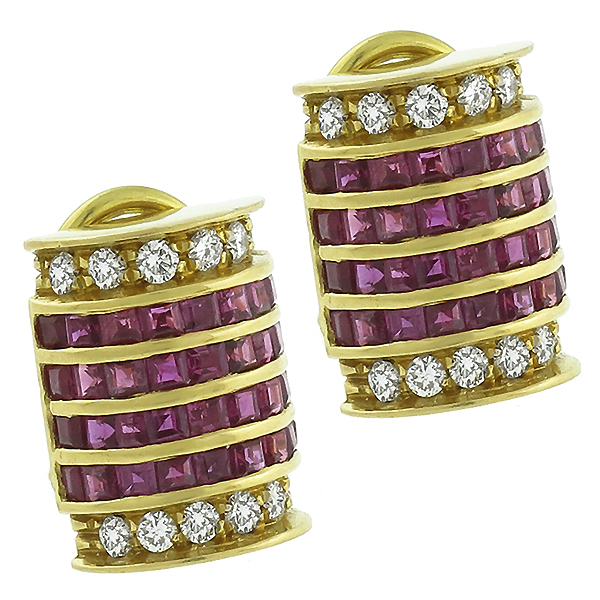 ruby diamond 18k yellow gold  earrings 1