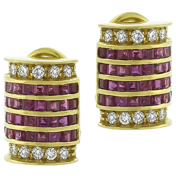 ruby diamond 18k yellow gold  earrings 1