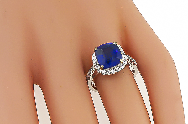 Estate 4.36ct Sapphire 0.80ct Diamond Engagement Ring