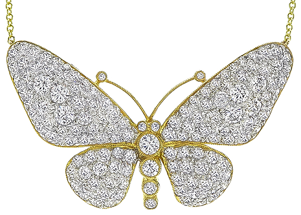 Estate 4.50ct Diamond Butterfly Pendant Necklace