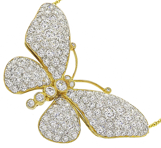 Estate 4.50ct Diamond Butterfly Pendant Necklace