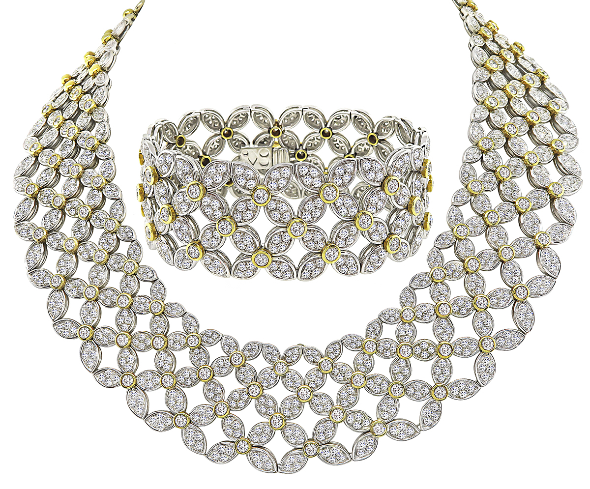 Estate 48.65ct Diamond Necklace and Bracelet Set