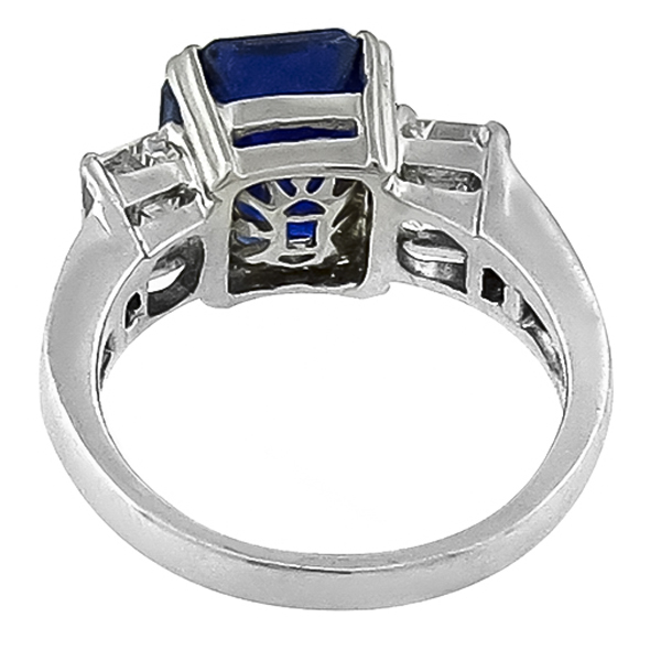 Estate 5.27ct Asscher Cut Cashmere Color Ceylon Sapphire 1.00ct Emerald & 2.50ct French Cut Diamond Platinum Engagement Ring 