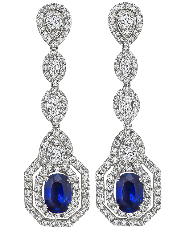 Estate 5.85ct Sapphire 5.88ct Diamond Drop Earrings